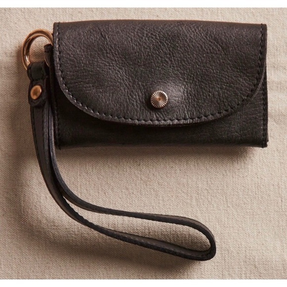 Free People Leather Bag Lanyard wristlet change coin purse black new classic